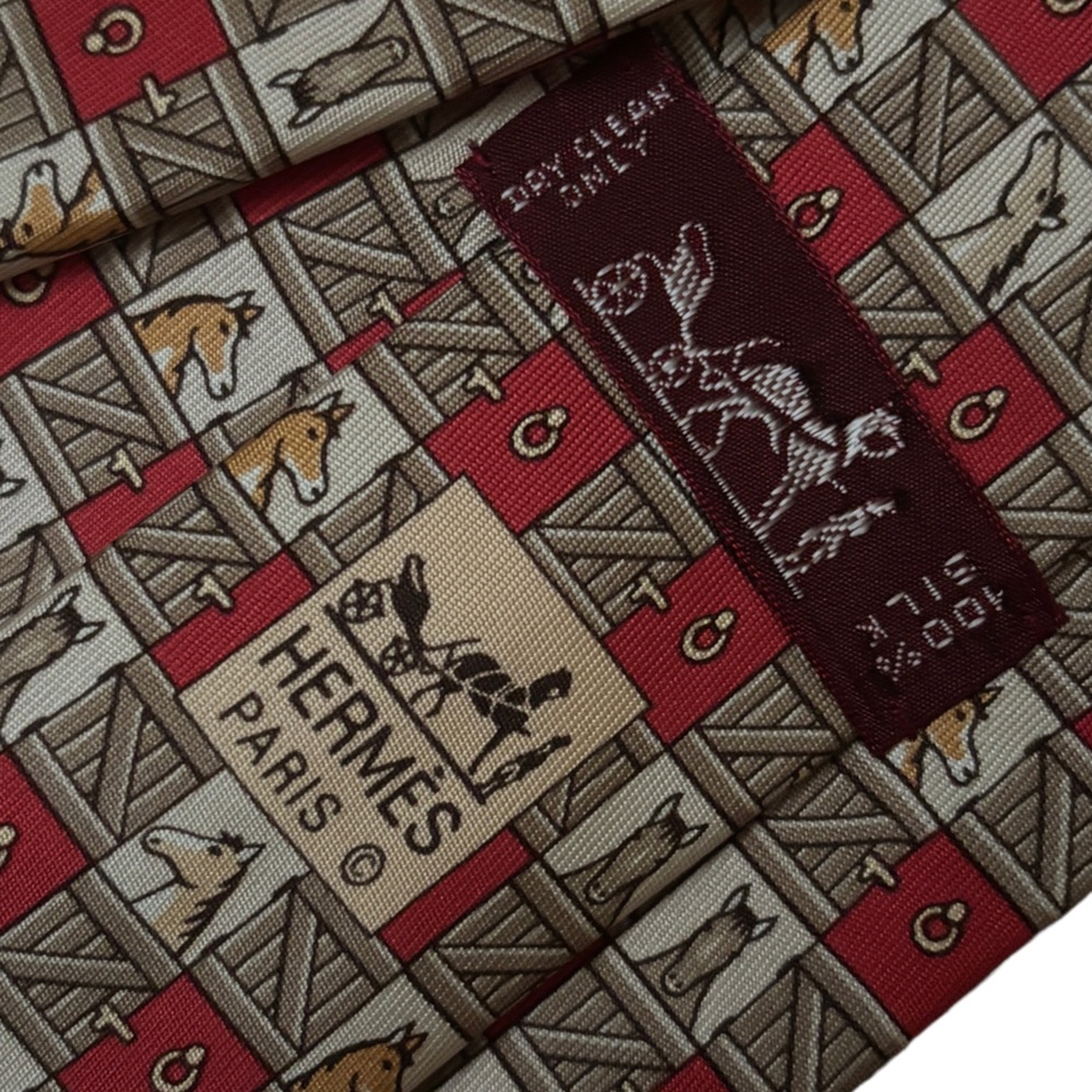 HERMES horse patterned silk tie